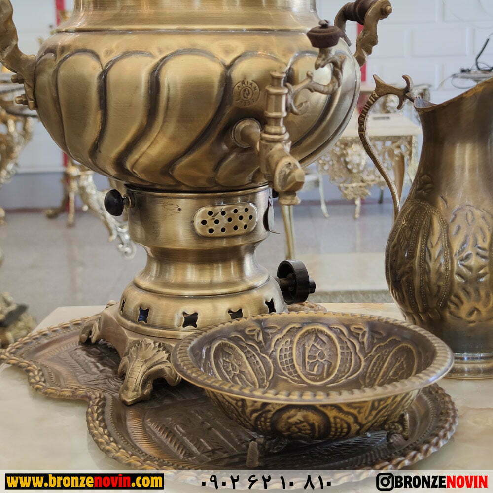 سماور گازی برنجی و سرویس ترکدار آنتیک