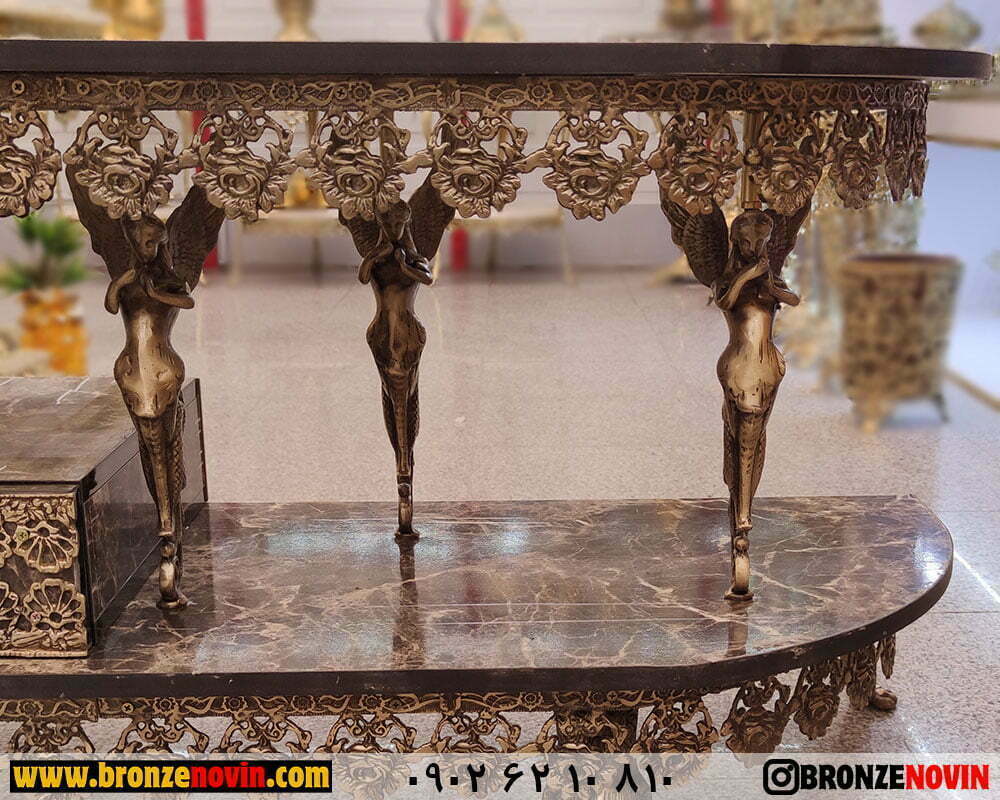 نمای فرشته و تسمه میز تلویزیون برنزی سفارشی رنگ آنتیک