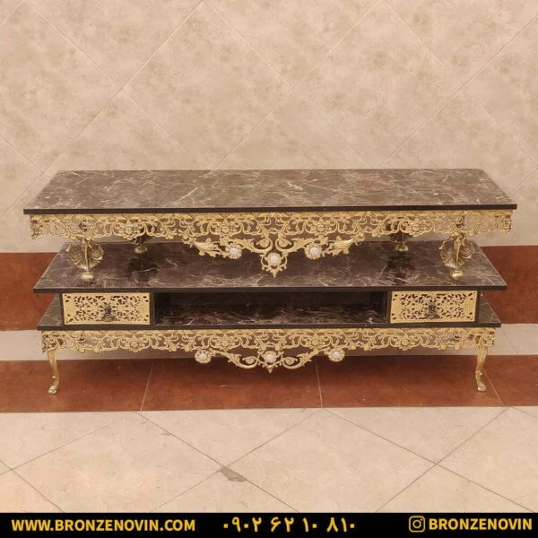 میز تلویزیون برنجی صفحه هایگلاس