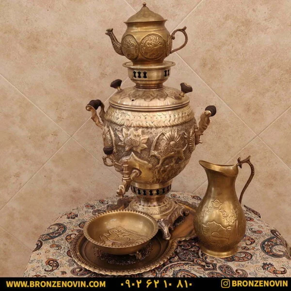 سماور برنجی زغالی ۶ لیتری قلم دست