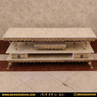 میز تلویزیون برنز گل رز برجسته صفحه هایگلاس کرم رنگ