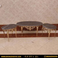 میز جلو مبلی برنز و عسلی برنزی گل نقلی تاج دار ۴ پایه سنگ مشکی