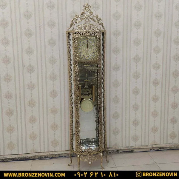 ساعت ایستاده برنز گل رز سنگین آینه ای