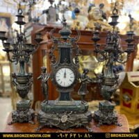 ساعت و شمعدان برنز آنتیک مدل عقابی سنگ سبز