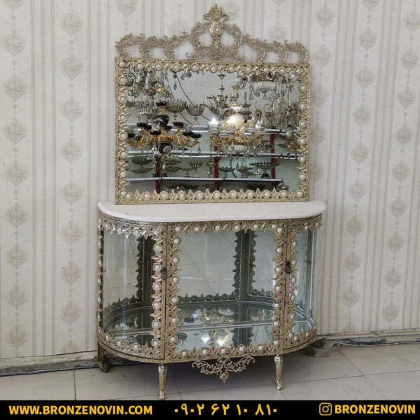 آینه بوفه برنز گل خورشیدی برگی پرکار طول ۱۲۰