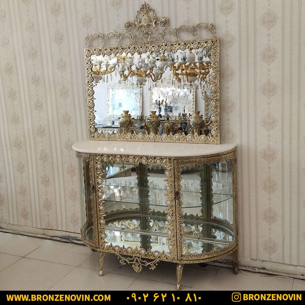 آینه و بوفه برنز طول ۱۲۰ خم پر کار