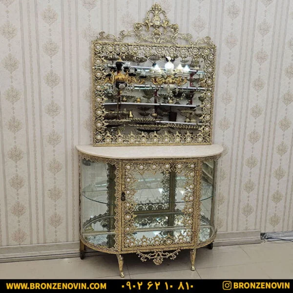 آینه و بوفه برنز مدل گل آفتابگردان بزرگ طول ۱۱۵