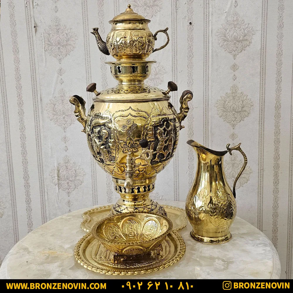 سماور قلم دست برنجی طلایی