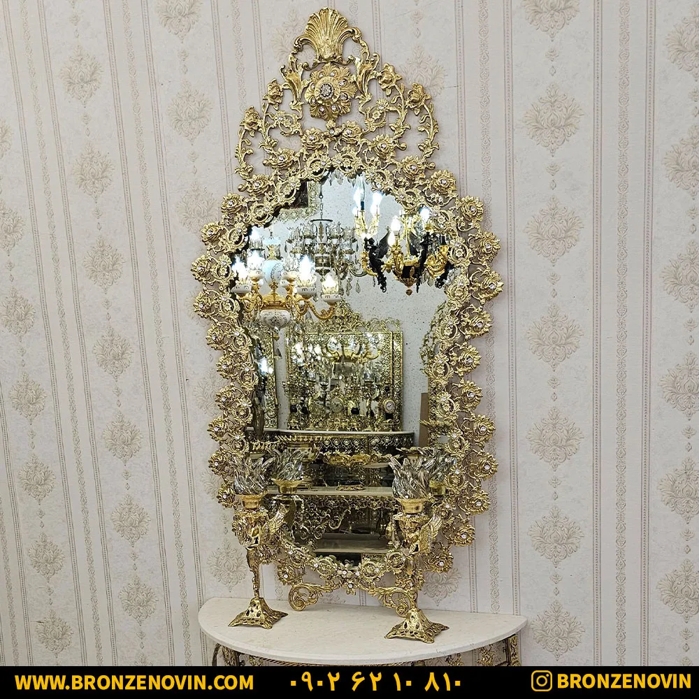 آینه برنز مدل گل رز پر کار