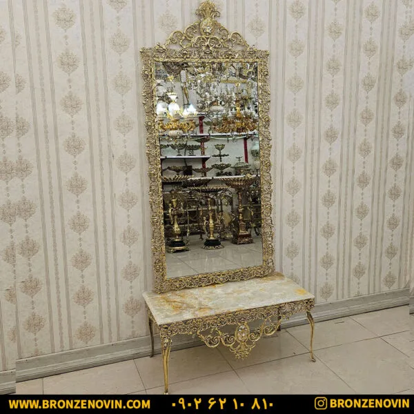 آینه کنسول برنزی مدل گل سرخ