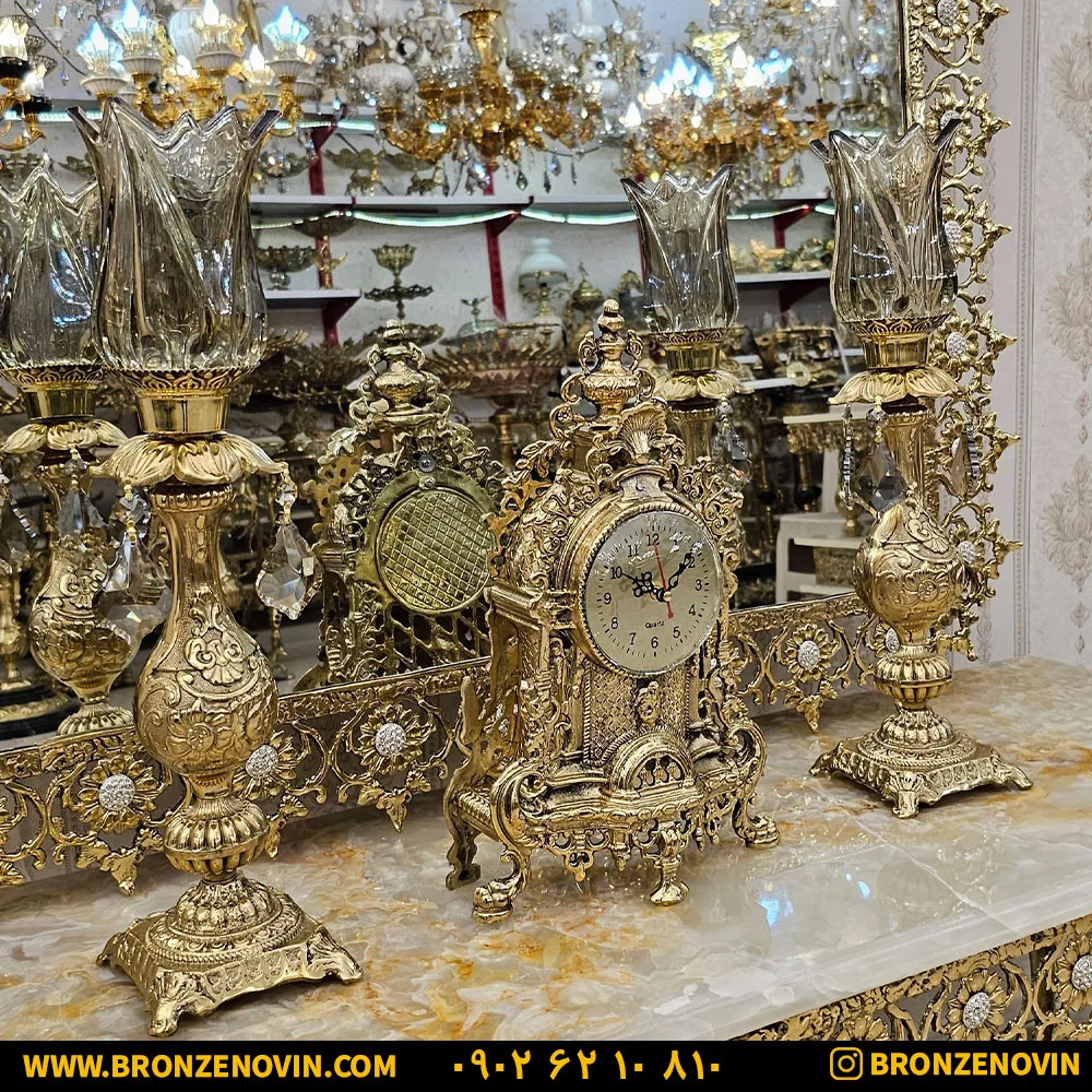 ست ساعت و شمعدان برنز