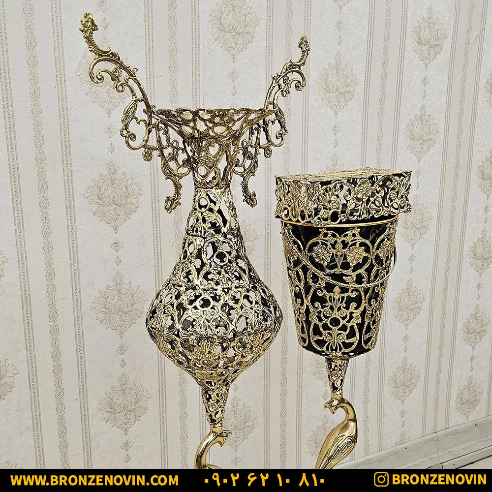 ست سطل و جا دستمال کاغذی برنزی و گلدان