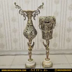 ست سطل و دستمال و گلدان برنزی برنجی