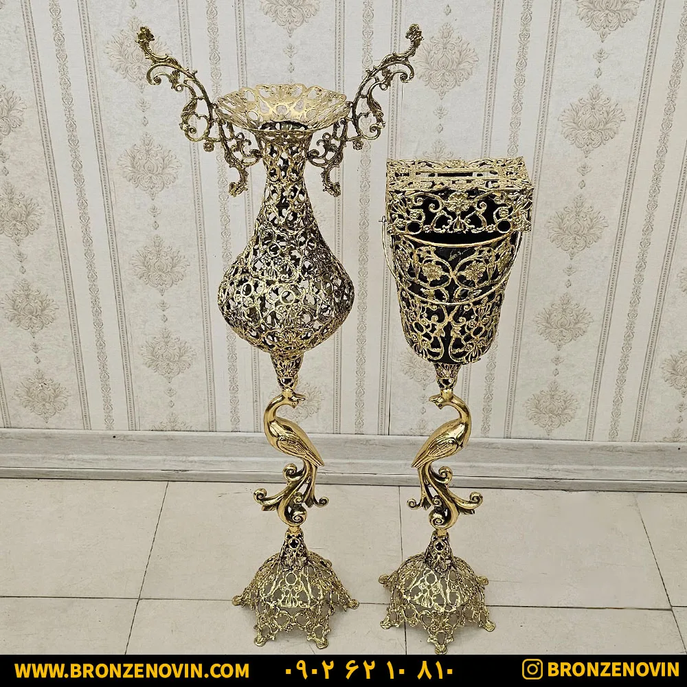 ست گلدان و سطل دستمال برنزی مدل درنا