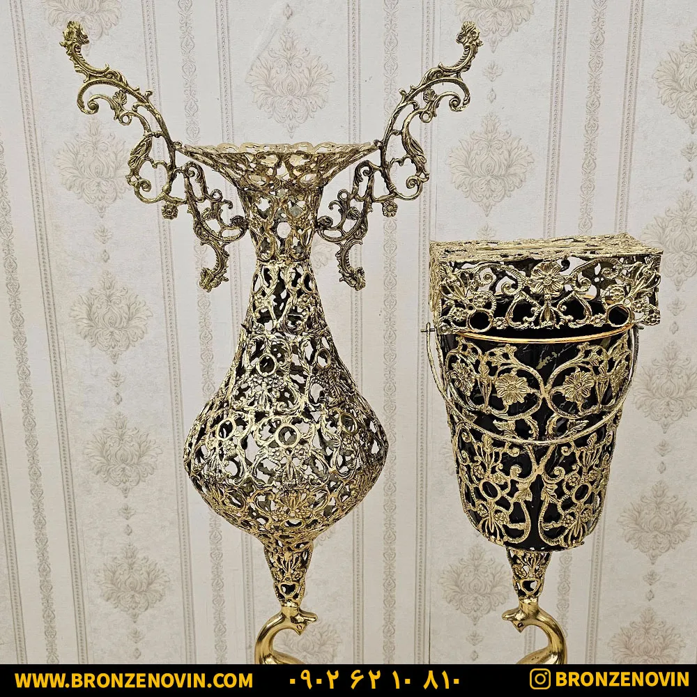 گلدان برنز و سطل و دستمال کاغذی برنز