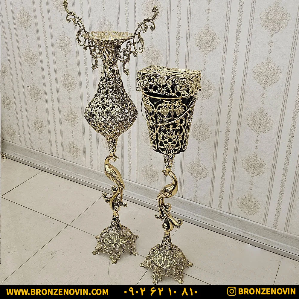 گلدان کنار سالنی و سطل و دستمال برنز