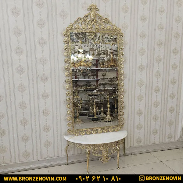 آینه و کنسول برنز مدل گل رز بزرگ سنگین