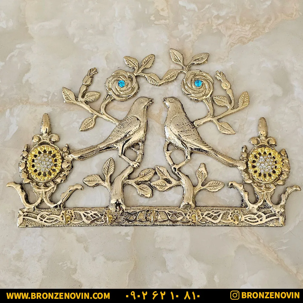 جاکلیدی برنزی مدل گل و بلبل بزرگ