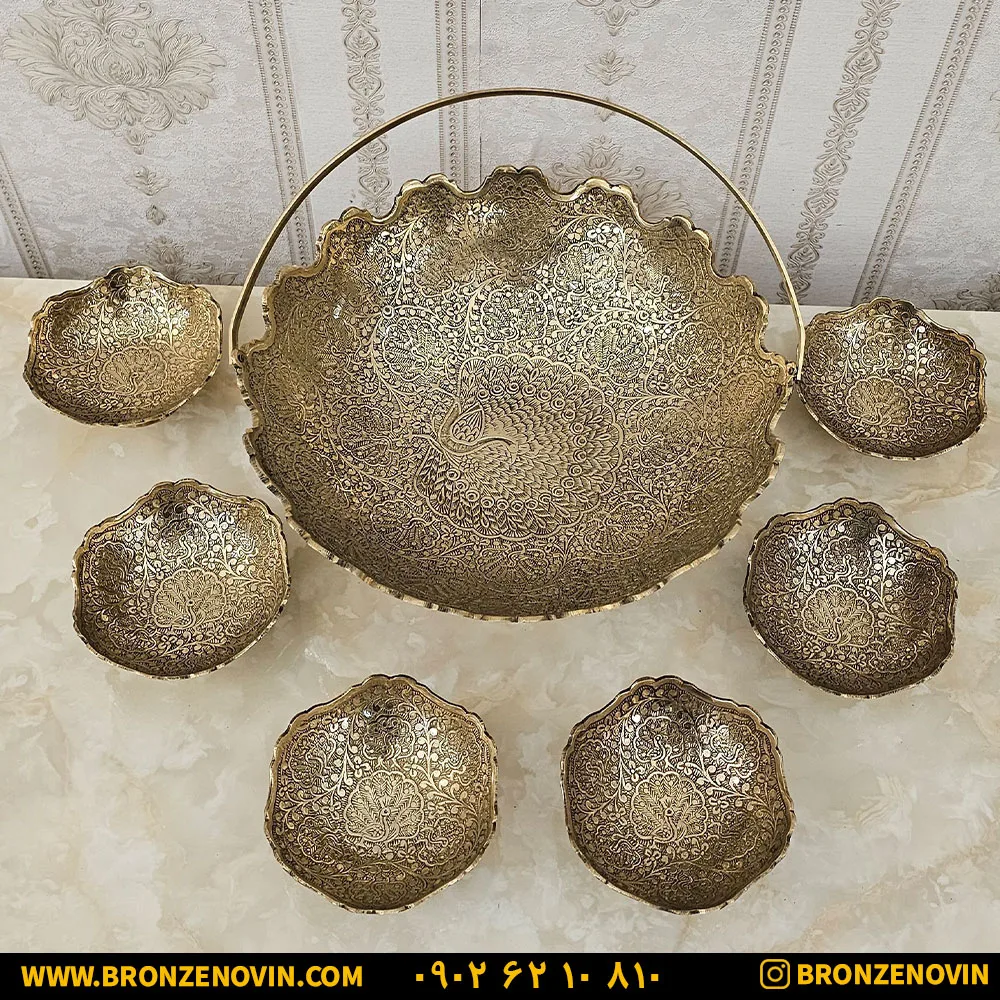 میوه خوری برنز هندی طرح طاووس وا کاسه برنجی