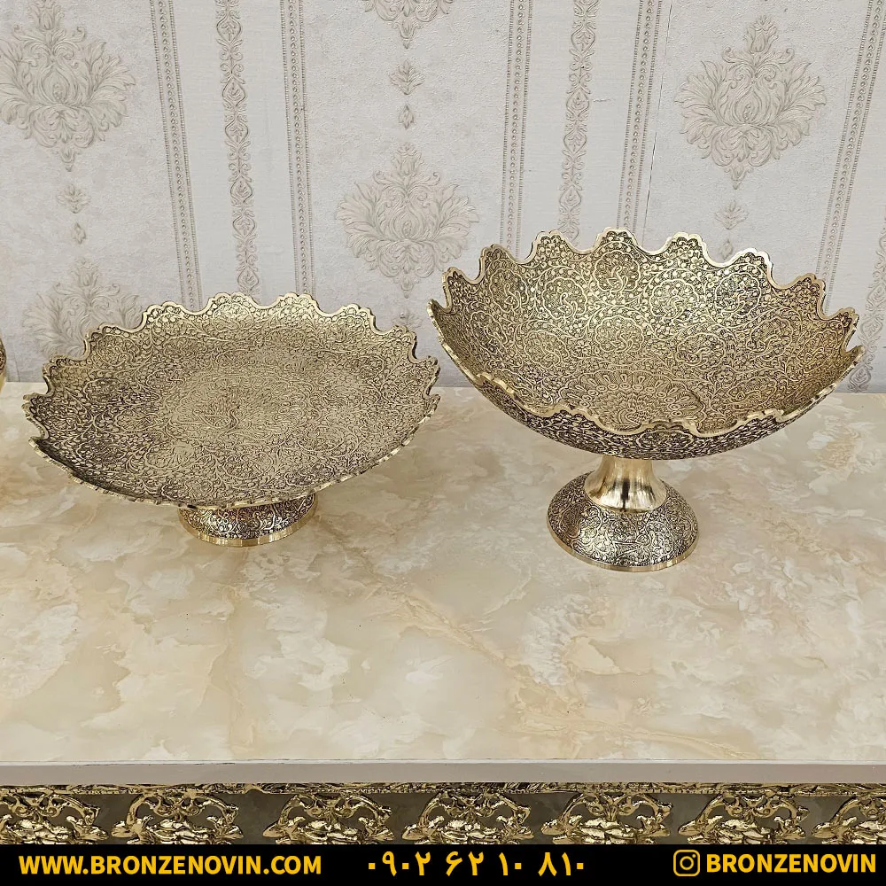 میوه خوری و شیرینی خوری مدل طاووس برنجی هندی
