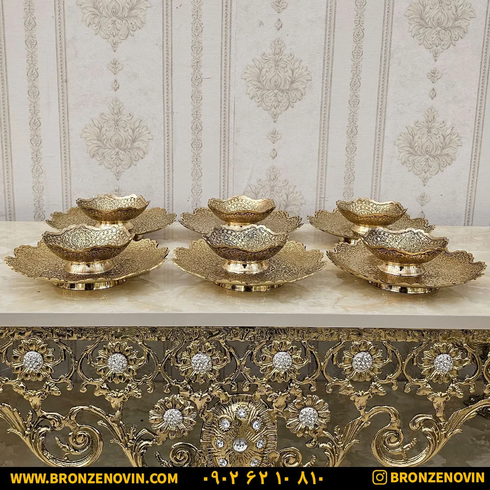 پیش دستی برنز و کاسه برنز هندی طاووس