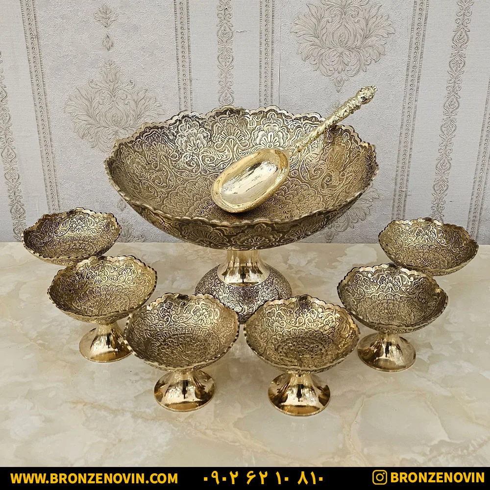 ست آجیل خوری برنز هندی طرح طاووس