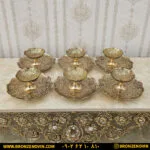 ست پیاله و پیش دستی برنجی هندی طرح طاووس