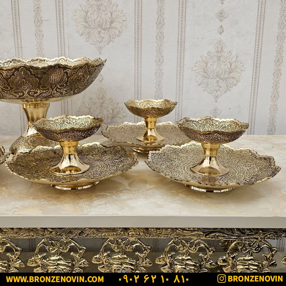 پیش دستی برنجی و کاسه برنجی هندی طاووس