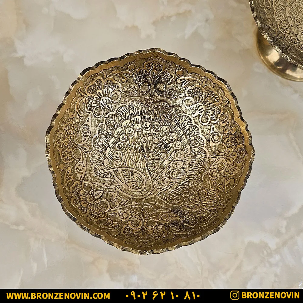 کاسه برنجی هندی طرح طاووس