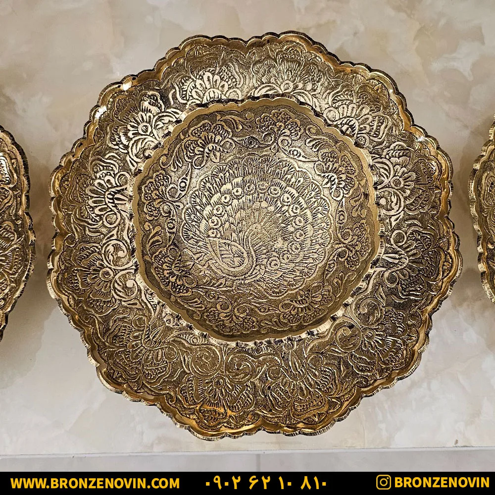 کاسه و بشقاب برنزی هندی طاووس